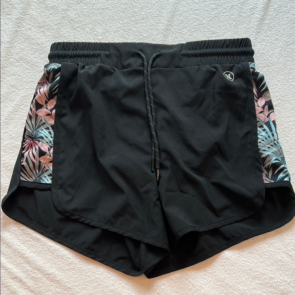 Black Women's Shorts with Tropical Print